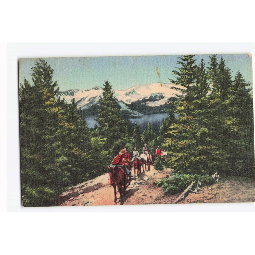 Vintage Union Pacific Railroad Postcard Colorado Rockies Horseback Riders 1959